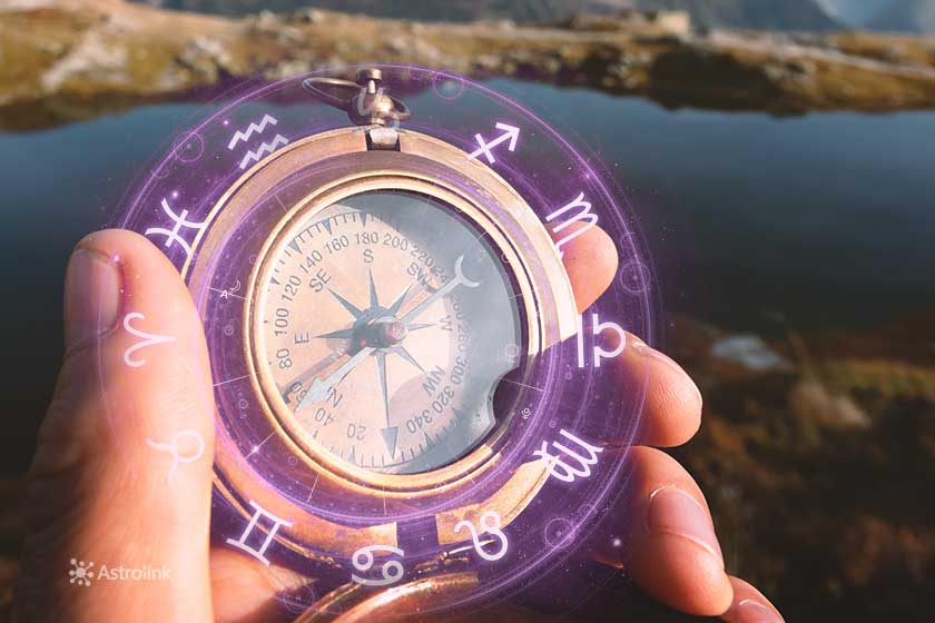 image of a compass with astrological components